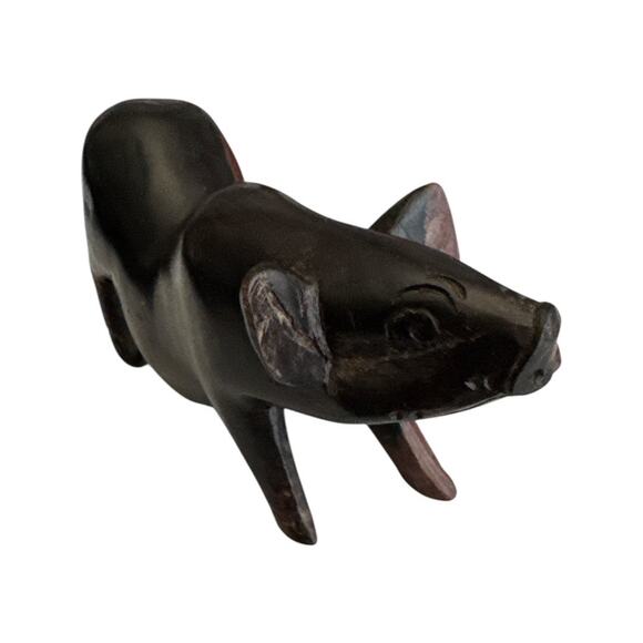 Vintage African Hand Carved Ebony Wood Fat Belly Pig - Picture 5 of 9